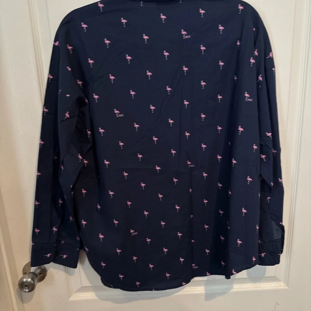 Victoria's Secret Dark Blue Shirt with Pink Flamingo Design - Picture 4 of 4